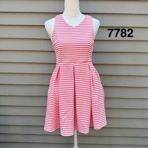 Ava & Yelly Girls Pink White Striped Textured Fit Flare Bow Back Dress Size 12